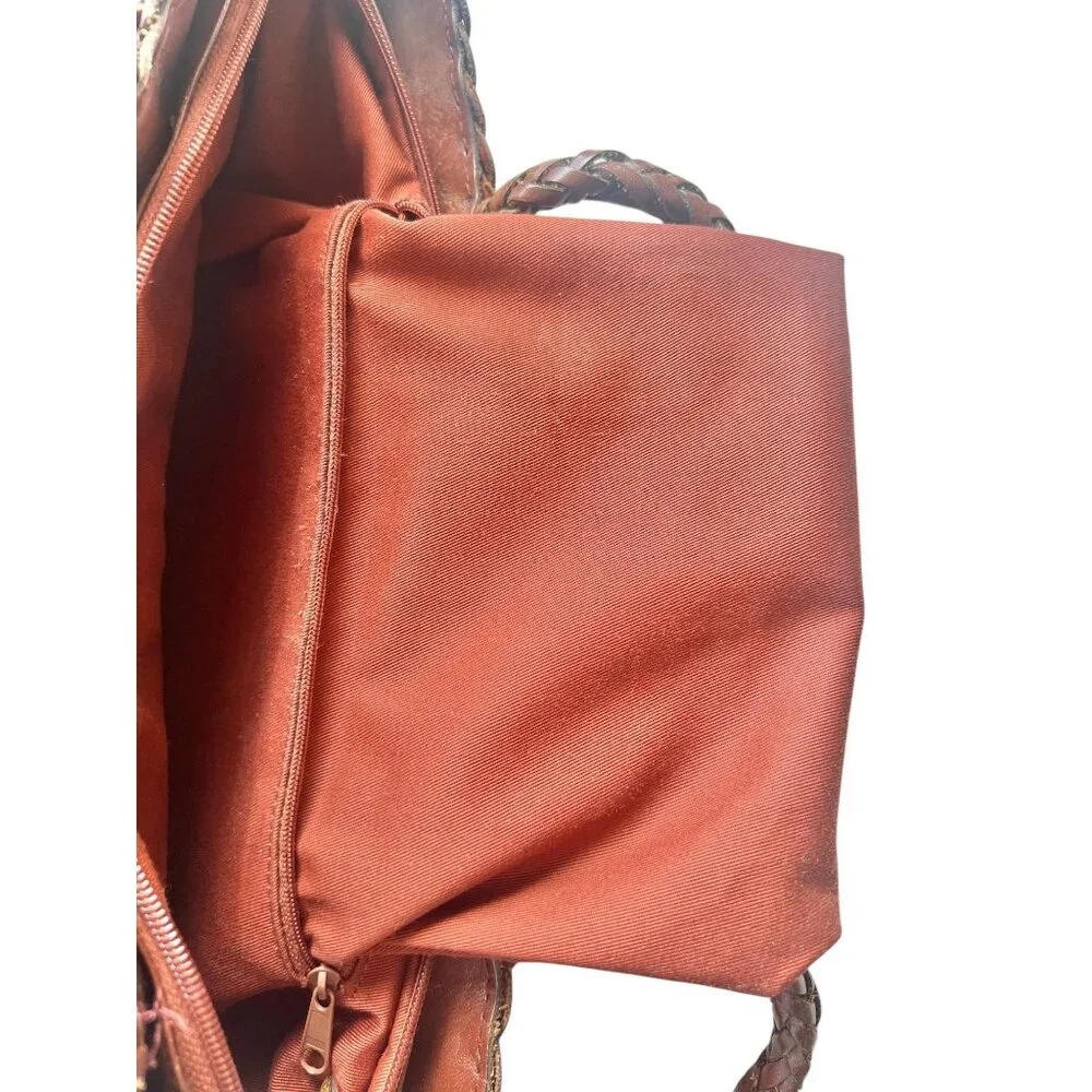 Balentin Lorenzo Handwoven Leather  Tote Bag With Logo Accents & Long Handles - Picture 8 of 13